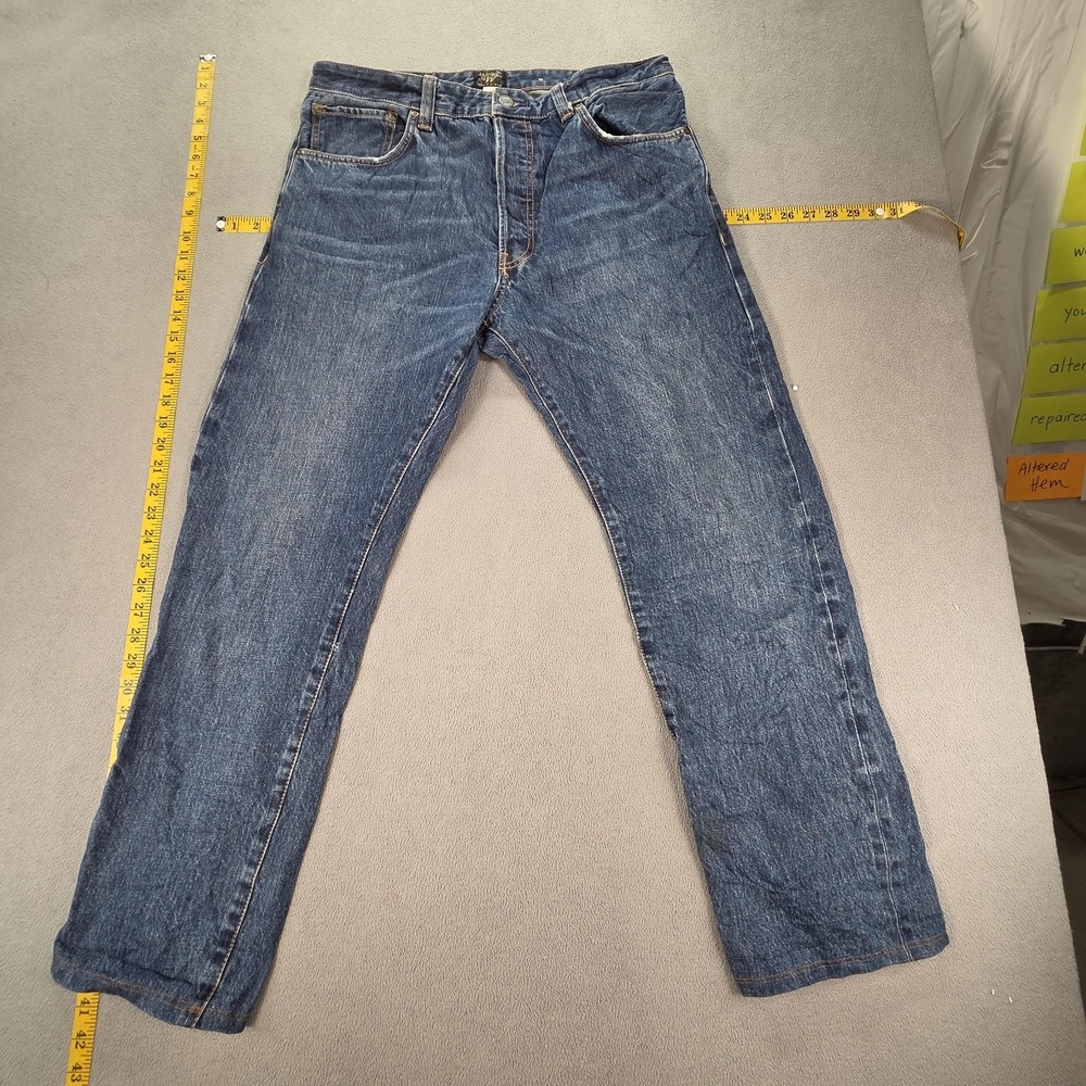 WHO AU Jeans Mens Blue Med Wash Regular Straight Button Fly Fits 32x28